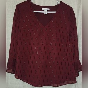 WHITE HOUSE BLACK MARKET Burgundy Business Casual V-neck Chiffon Blouse Size 6